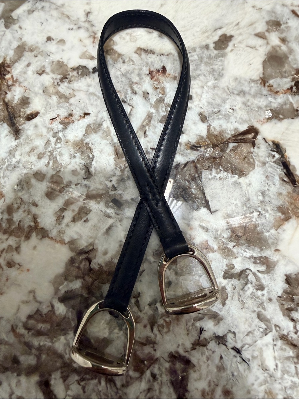 Ralph Lauren Black Leather Stirrup Ornament with Silver Tone Hardware